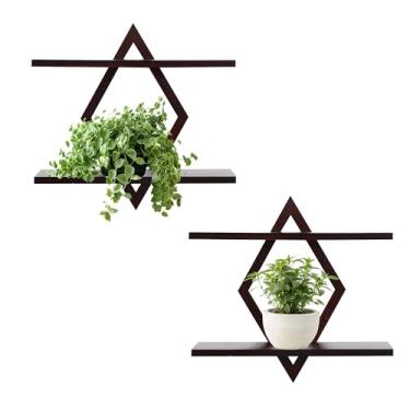 Imagem de Prateleiras flutuantes para parede, prateleira decorativa de parede, prateleira suspensa de 2 camadas para suporte de exibição de armazenamento de plantas, decoração interna para sala de estar
