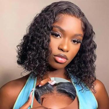 Imagem de Bob Wig Ablvari Human Hair Water Wave 30 cm para iniciantes 180% de de