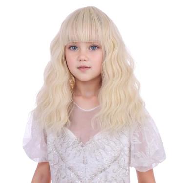 Imagem de Edivd Peruca loira para meninas e crianças, peruca loira curta com franja de ar infantil, ondulada, cacheada, perucas sintéticas resistentes ao calor com touca