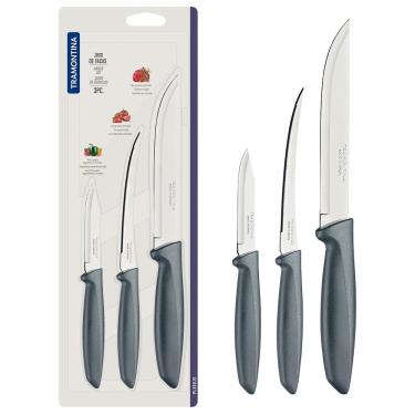 Imagem de Conjunto de Facas Tramontina Plenus em Aço Inox - Cinza - 3 Peças