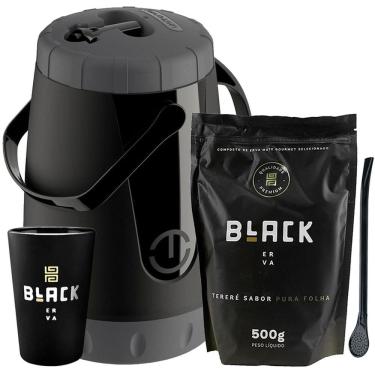 Imagem de Kit Tereré Black Erva Garrafa Lisa Cuia E Erva Pura Folha
