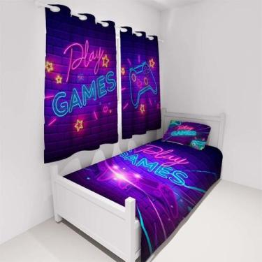 Imagem de Cobre Leito Solteiro + Cortina Infantil Video Game Gamer - Decorando e
