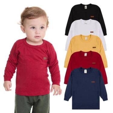 Imagem de Kit 3 Camisetas Manga Longa Bebê Menino Básica Lisa camisetas para beb