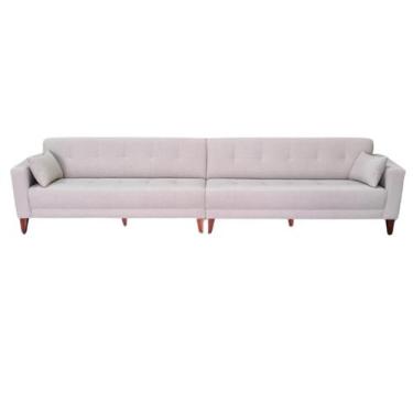 Imagem de Sofá Gianni Bipartido 350cm Pé Trapézio Escuro Tecido Linho - 4R Estof