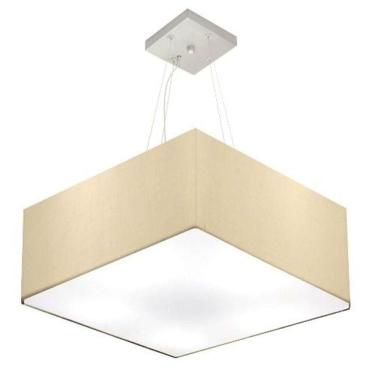 Imagem de Lustre Pendente Quadrado Vivare Md-4006 Cúpula Em Tecido 21/50x50cm - Bivolt Algodão-crú 127/220v