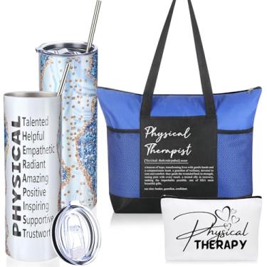 Imagem de Patelai Conjunto de 3 peças para presente de agradecimento ao fisioterapeuta, copo de aço inoxidável de 590 ml, com pincel de palha, bolsa cosmética, bolsa para cosméticos, para colegas do dia mundial