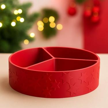 Imagem de Organizador Decorativo Redondo em Plástico Vermelho com 3 Compartimentos, Design de Estrelas, para Servir e Armazenar