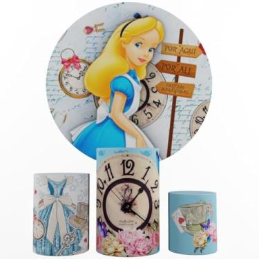 Imagem de Kit Decoração Festa, Painel Alice + Trio Capas De Cilindros