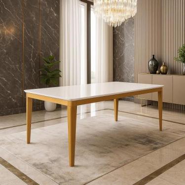 Imagem de Mesa de Jantar 6 Lugares Tampo Vidro e Pés Madeira Maciça Rubi Slim - 