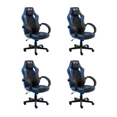 Imagem de Kit 4 Cadeiras Gamer Giratória Regulavel Quest Preto/Azul
