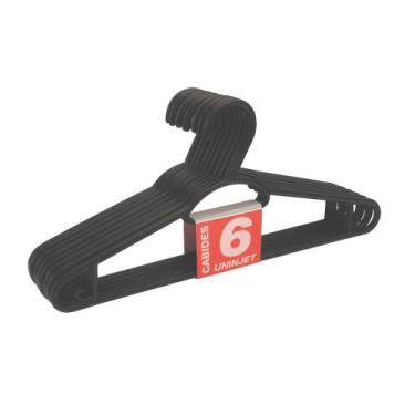 Imagem de Kit Conjunto Jogo 6 Cabides Pretos Estrutura reforçada e durável Compa