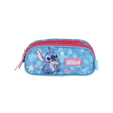 Imagem de Estojo Stitch Angel Triplo Infantil Meninas Passeio Escolar, Magenta