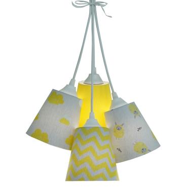 Imagem de Lustre Pendente Luminária Bebê Nuvens E Carneirinhos Cinza E Amarelo Bivolt