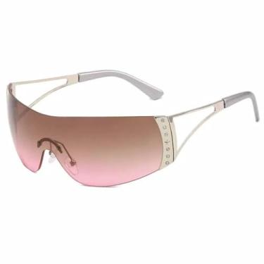 Imagem de JRLLFD Óculos de sol femininos sem aro cyberpunk, vintage, luxuoso, para áreas externas, UV400 (cinza e rosa)