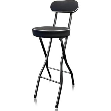 Imagem de Cadeira De Banco Dobrável 70 Cm 75 Cm Banqueta De Bar Dobrável Acolchoada Redonda Com Encosto E Apoio Para Os Pés Cadeira Alta De Cozinha Dobrável Para Pub Bistro Garden, Black, 75cm/30in