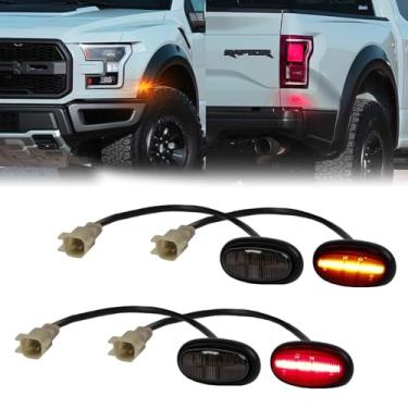 Imagem de DERMOKA Luzes de LED para para-choque lateral para Ford F150 SVT Raptor dianteiro traseiro 2016-2020 lâmpadas flare lente fumê (vermelho âmbar)