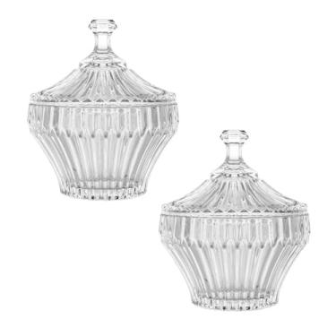 Imagem de Conjunto 2 Bomboniere Potiche Facetado Decorativo De Vidro 14x12 Cm