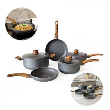 Imagem de Jogo De 5 Panelas Cerâmica Antiaderente Granito Indução Gás Grafite - 