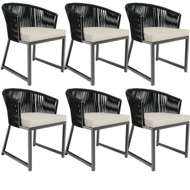 Imagem de Kit 06 Cadeiras Decorativas Para área Gourmet Cozinha Corda Náutica Bethari D04 Preto - Lyam Decor