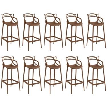 Imagem de Kit 10 Banquetas Allegra Com Encosto Design Cozinha/bancada - Marrom