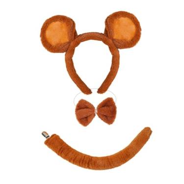 Imagem de KiBcsLic Tiara com orelhas de rato, gravata borboleta e orelhas e rabo de animal para RPG baile de máscaras, Marrom
