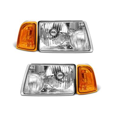 Imagem de Serve para farol Ford Ranger 2001-2011 para montagem de farol Ranger 01 02 03 04 05 06 07 08 09 10 11 com lente transparente cromada, refletor âmbar de substituição lado do passageiro