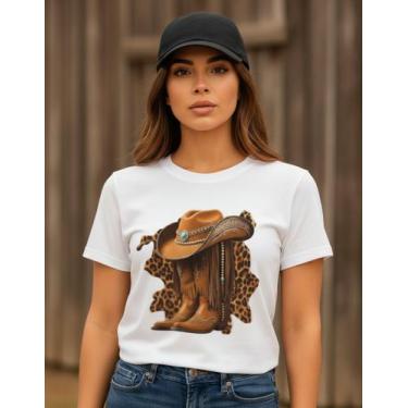 Imagem de Camiseta Feminina Chapéu Bota Estampa Country Blusinha - Camisa Blusa 