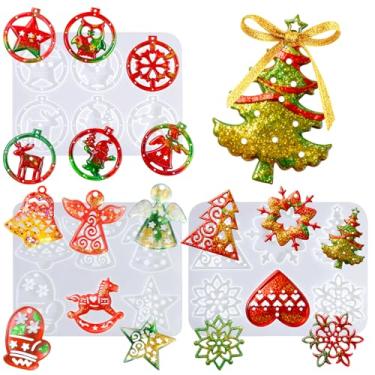 Imagem de YOILES 3 moldes de resina de Natal de silicone, enfeite de Natal, 18 cavidades de resina epóxi para artesanato em resina, chaveiros, decorações de árvore