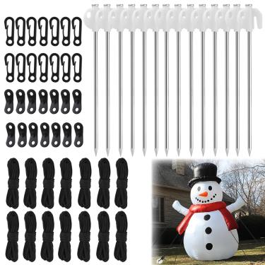 Imagem de Conjunto de 14 peças de estacas infláveis de metal, estacas infláveis resistentes de 19 cm com ganchos ajustadores de corda, pinos de estaca de sopro de solo para proteger a decoração ao ar livre de