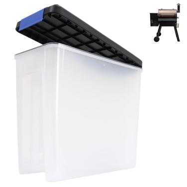 Imagem de DcYourHome Lixeira de armazenamento de pelotas e raspador de madeira para Traeger BAC637 BAC454, capacidade de 10 kg, recipientes para manter secos com tampa de bloqueio para ração de cachorro, carvão