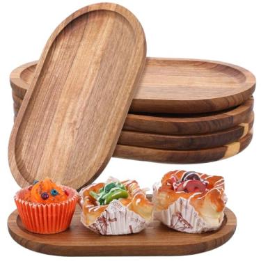 Imagem de IANFAN 6 tábuas de servir de madeira a granel, tábuas de charcutaria de madeira de 25 cm de comprimento, ovais, travessas e bandejas de madeira de acácia, pequena tábua de queijos para cozinha, comida