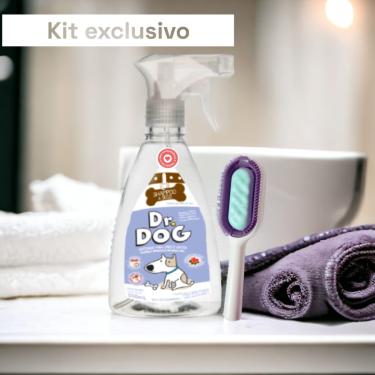 Imagem de Combo  Pente Escova Pet Tira Pelos Silicone Tanque Verde + Banho Seco Pet 500ml