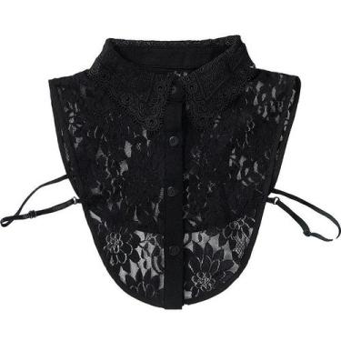 Imagem de Gola sintética, renda preta, blusa removível para mulheres - Yiweisai
