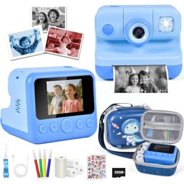Imagem de Elecoutek Câmera de impressão instantânea infantil, câmera digital HD de 30 MP 1080p para meninos e meninas com canetas coloridas e cartão de 32 GB, presentes de aniversário de Natal, brinquedos