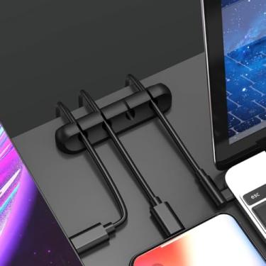 Imagem de Clipes de cabo, organizador de fios, suportes de gerenciamento de cabos elétricos, 4 furos, suporte de cabo fofo de silicone para mesa, cabo de carregamento USB, mesa de cabeceira, cabo de alimentação