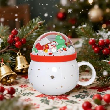 Imagem de PETRISTRIKE Caneca de cerâmica de Natal com tampa de Papai Noel - Caneca fofa de 400 ml para café, chá, chocolate quente | Presente perfeito para mulheres, crianças, família e colegas