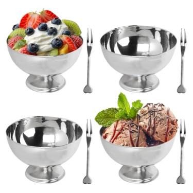 Imagem de Copo de sorvete de aço inoxidável, tigela para guardar sobremesas, copo circular de iogurte para tigela de sobremesa, adequado para lanches, grãos, saladas, pudim de frutas