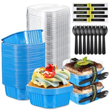Imagem de Sliner 100 miniformas de bolo de 293 ml com tampas, folha de alumínio, descartáveis, mini copos de bolo com adesivo de garfo, formas quadradas de cupcake para cozinha, festa, casamento, aniversário