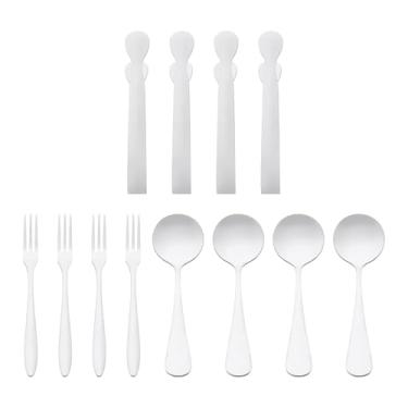 Imagem de Generic Conjunto de talheres de 12 peças, talheres de aço inoxidável, conjunto de talheres polidos espelhados, conjunto de utensílios de servir para cozinha, comer, mesa, 12 peças, prata