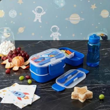 Imagem de Lancheira Pote Marmita C/Divisória Escolar Infantil Lanche Viagem Passeio Diversão da Criançada Merenda (Foguete)