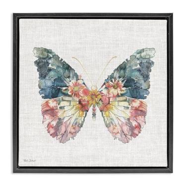 Imagem de Stupell Industries Arte de parede em tela flutuante dourada com asas de borboleta de voo floral, design de Nicole DeCamp, 63 x 63 cm