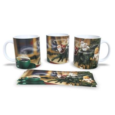 Imagem de Caneca de Natal com Desenho de Inverno, Porcelana Branca, Estampa Festiva com Papai Noel e Animais, Tema Natalino (14)