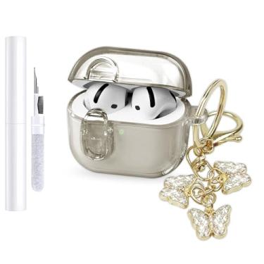 Imagem de (com trava de segurança), capa transparente compatível com Apple Airpods 4 2024, capa de TPU macio para Airpods 4ª geração com chaveiro borboleta e kit de limpeza para Airpods 4 gerações femininas e