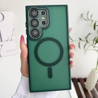 Imagem de MVVKKY Capa protetora de lente translúcida fosca à prova de choque para Samsung S25Plus com capa magnética para carregamento sem fio (para Samsung S25Plus/verde escuro)