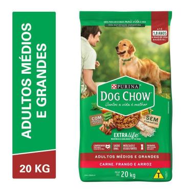 Imagem de Ração NESTLÉ PURINA DOG CHOW EXTRALIFE Adultos Médios e Grandes Carne, Frango e Arroz 20kg