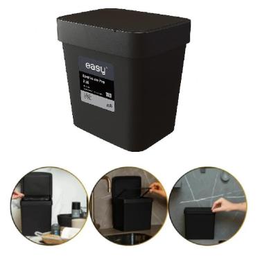 Imagem de Lixeira De Pia 2,5 L Preta Compacta Com Tampa Articulada Para Cozinha, Banheiro E Escritório