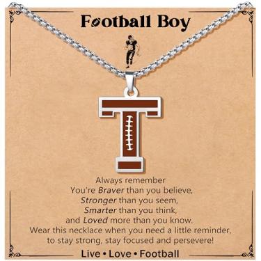 Imagem de JoycuFF Colar de futebol masculino com inicial A-Z, pingente de pingente de futebol em corrente de prata de aço inoxidável, presente de Natal personalizado para filho, neto e sobrinho, Aço inoxidável