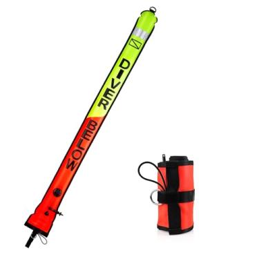 Imagem de Pecihiko Bóia marcador de superfície, bóia de mergulho de fundo aberto de alta visibilidade Scuba SMB de 1,5 m com tira refletiva e clipe de plástico, salsicha de segurança de tubo de sinal inflável