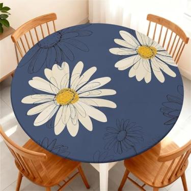 Imagem de COTAIL Toalha de mesa redonda com capa de mesa elástica à prova d'água para mesa redonda de até 155 a 165 cm, capa circular à prova de óleo para cozinha, jantar, acampamento, piquenique, festa, férias