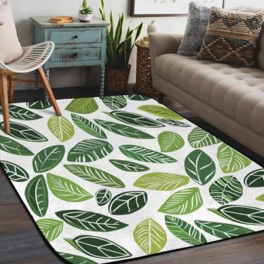 Imagem de Tapete de área para sala de estar, lavável à máquina, folhas de primavera, estampa verde, tapete antiderrapante, tapete macio para sala de estar, quarto, sala de jantar, berçário, cozinha, decoração